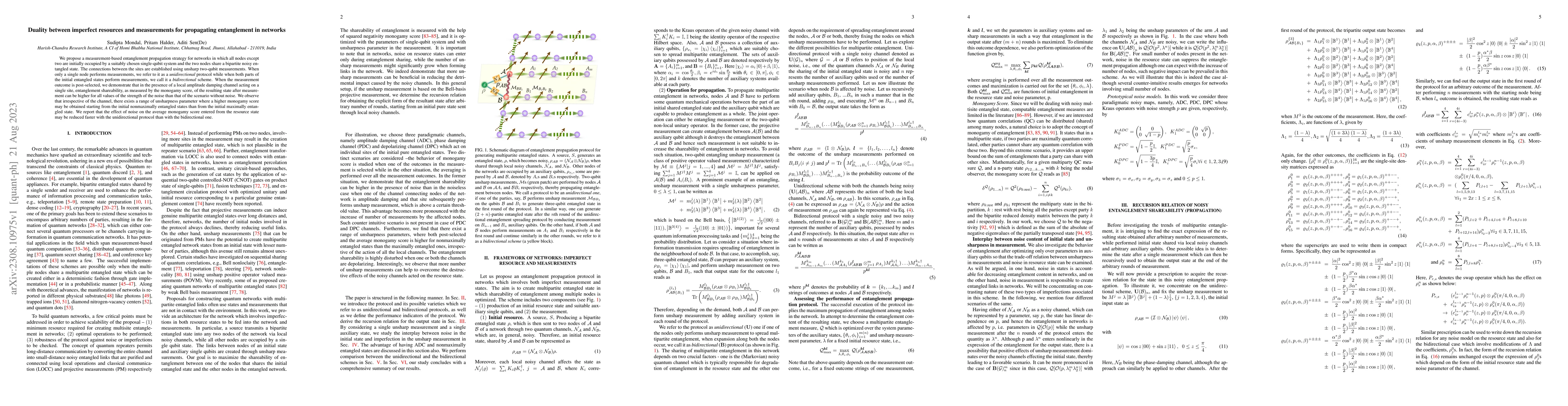 Thumbnail for Duality between imperfect resources and measurements for propagating
  entanglement in networks