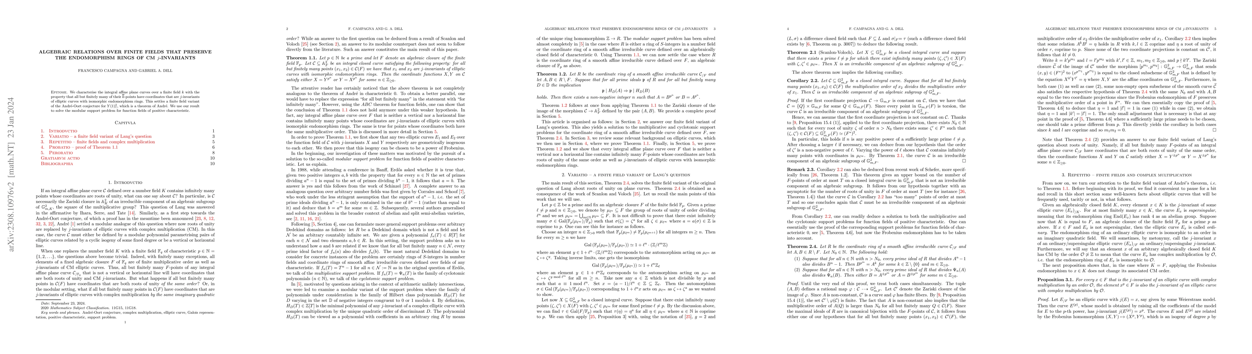 Thumbnail for Algebraic relations over finite fields that preserve the endomorphism
  rings of CM $j$-invariants