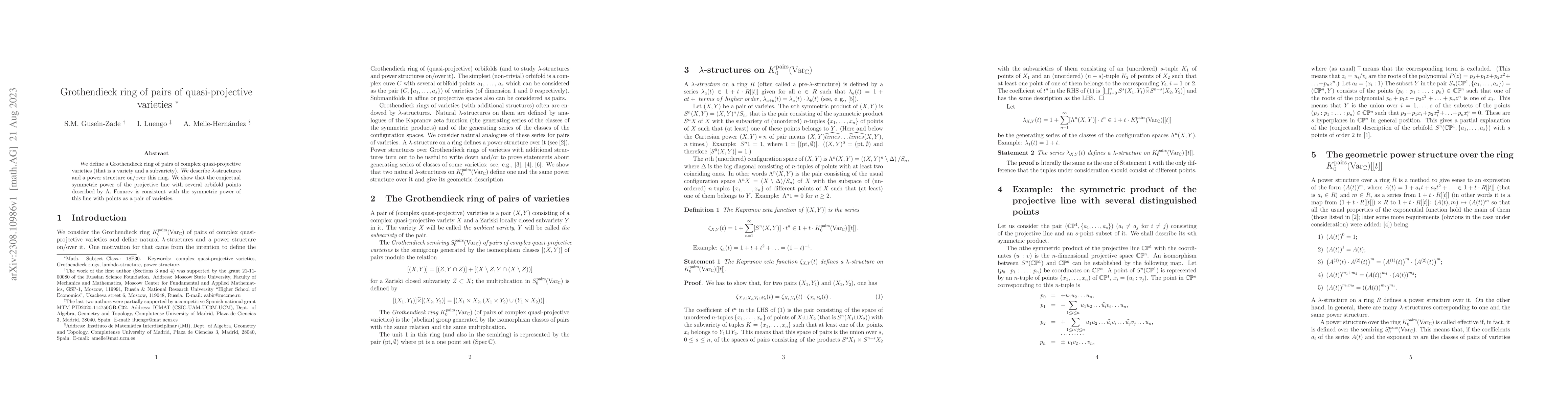 Thumbnail for Grothendieck ring of pairs of quasi-projective varieties