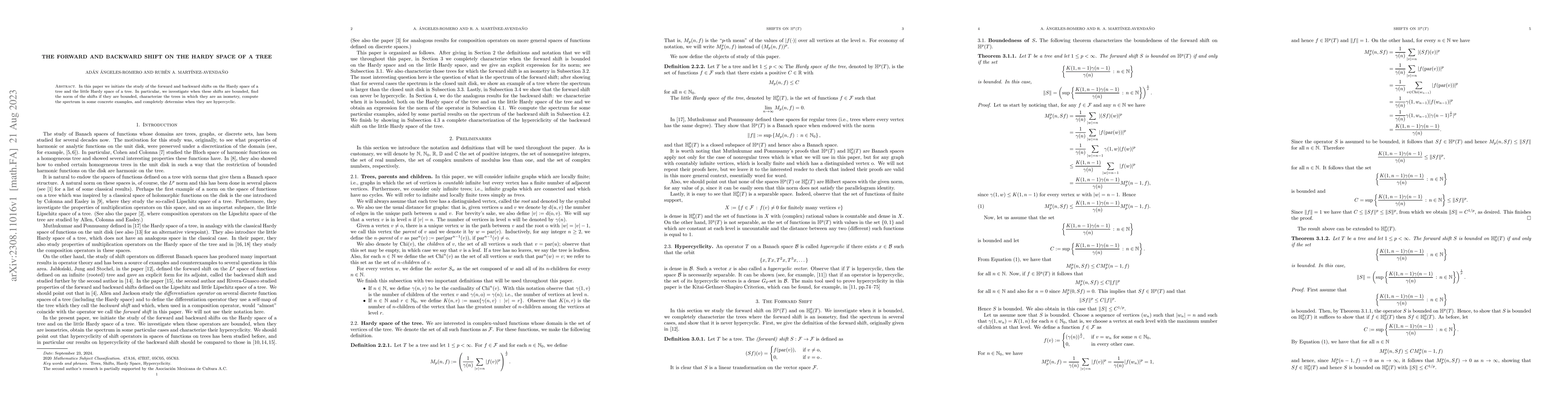 Thumbnail for The Forward and Backward Shift on the Hardy Space of a Tree
