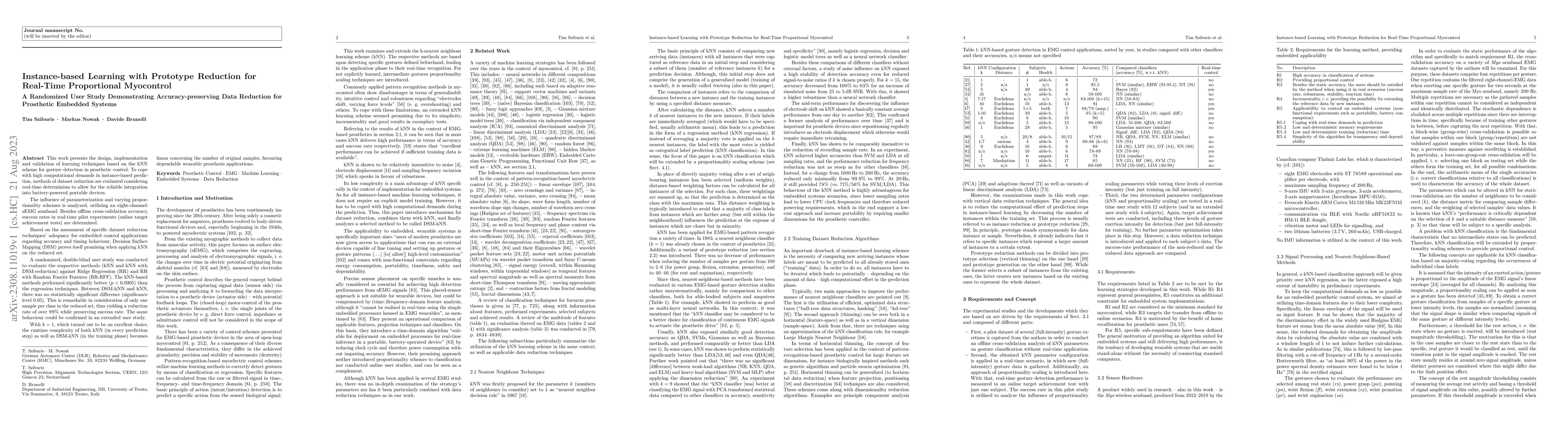 Thumbnail for Instance-based Learning with Prototype Reduction for Real-Time
  Proportional Myocontrol: A Randomized User Study Demonstrating
  Accuracy-preserving Data Reduction for Prosthetic Embedded Systems