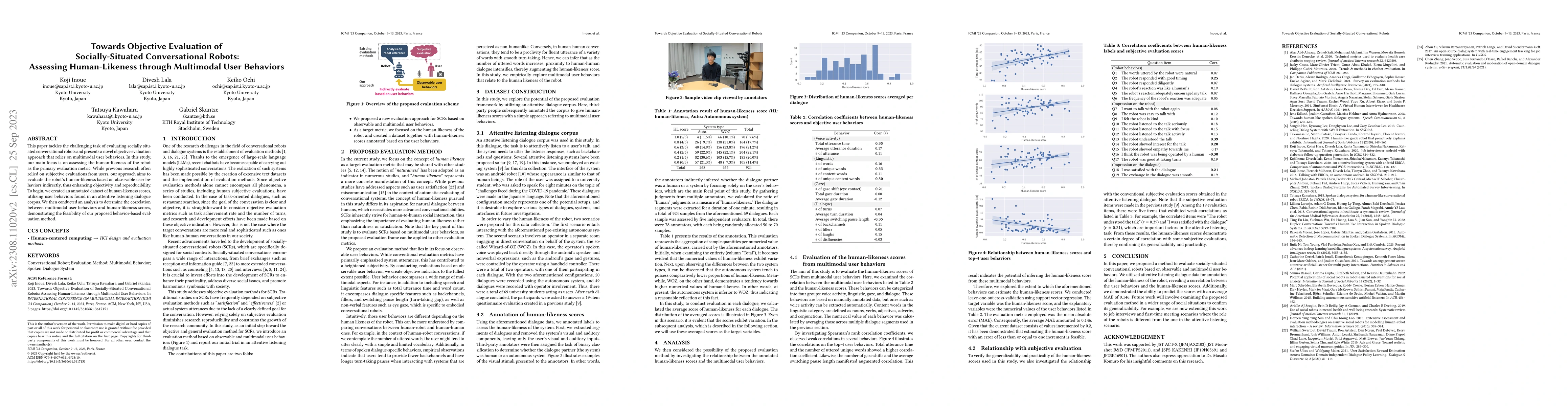 Thumbnail for Towards Objective Evaluation of Socially-Situated Conversational Robots:
  Assessing Human-Likeness through Multimodal User Behaviors