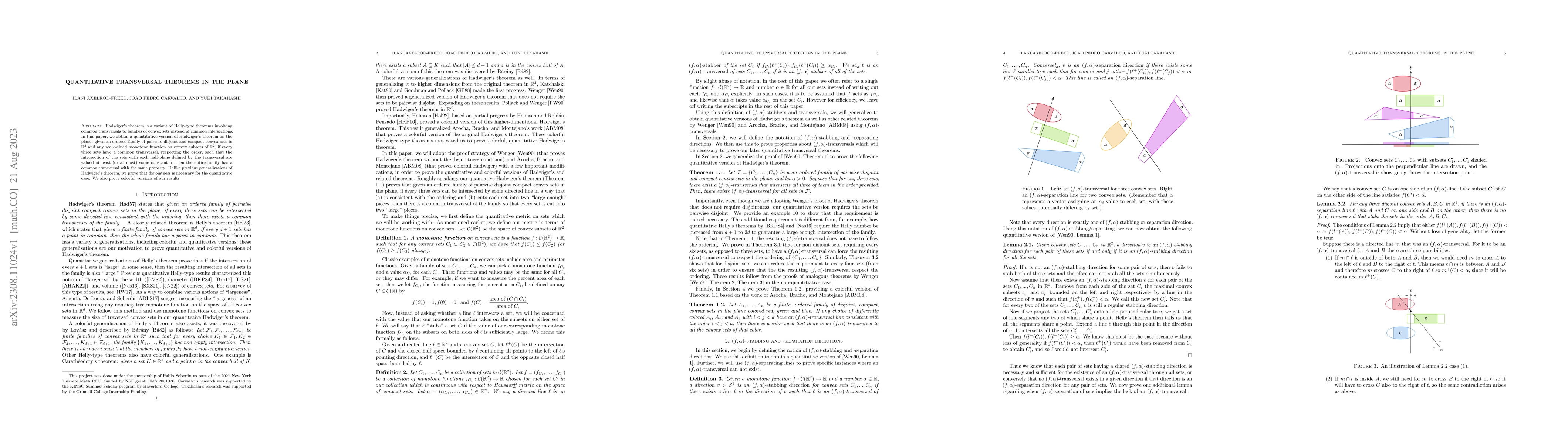 Thumbnail for Quantitative Transversal Theorems in the Plane