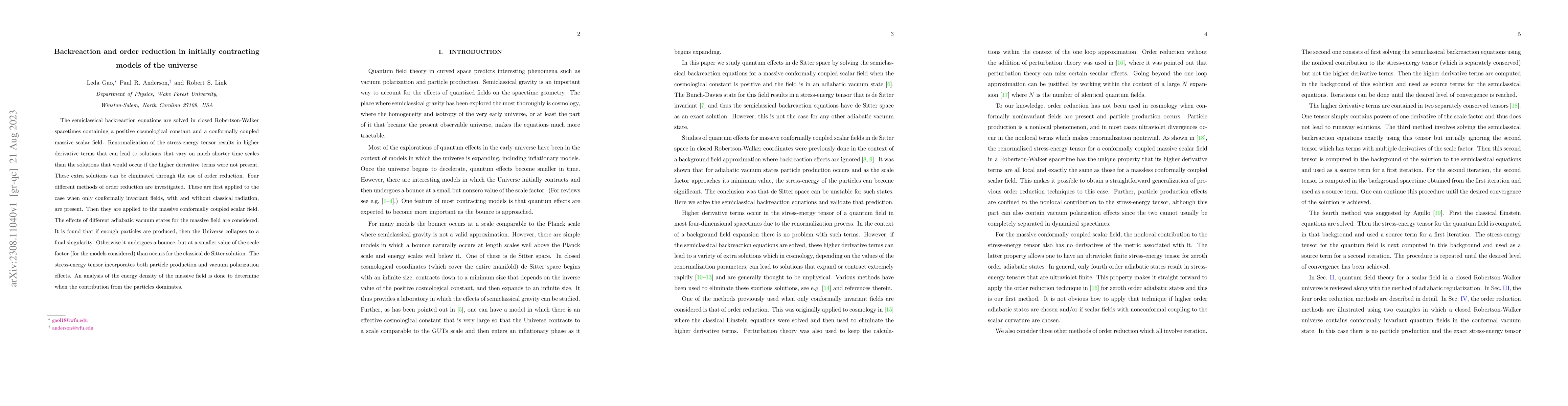 Thumbnail for Backreaction and order reduction in initially contracting models of the
  universe