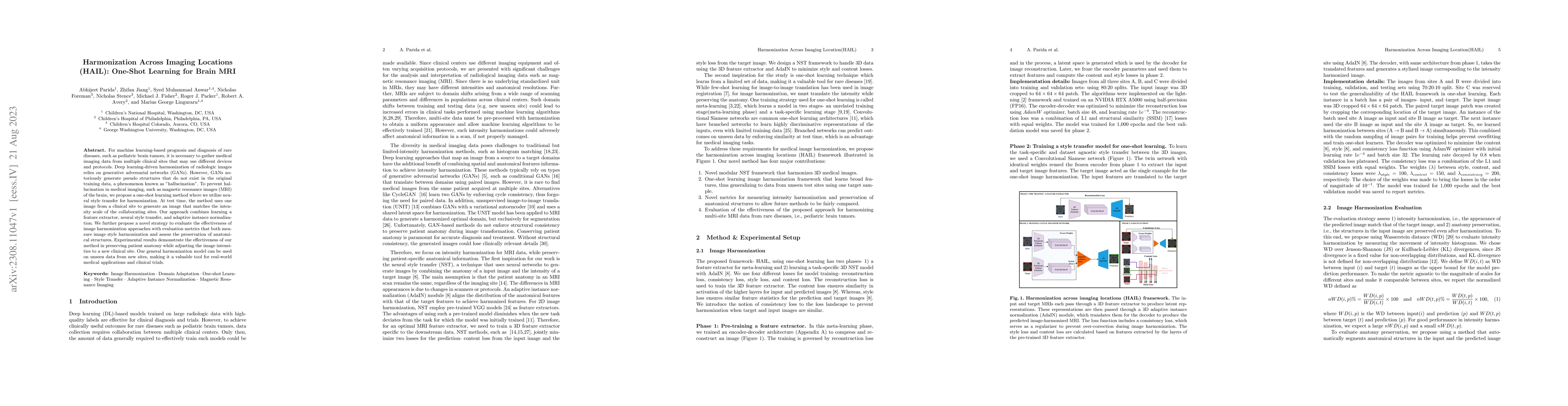 Thumbnail for Harmonization Across Imaging Locations(HAIL): One-Shot Learning for
  Brain MRI