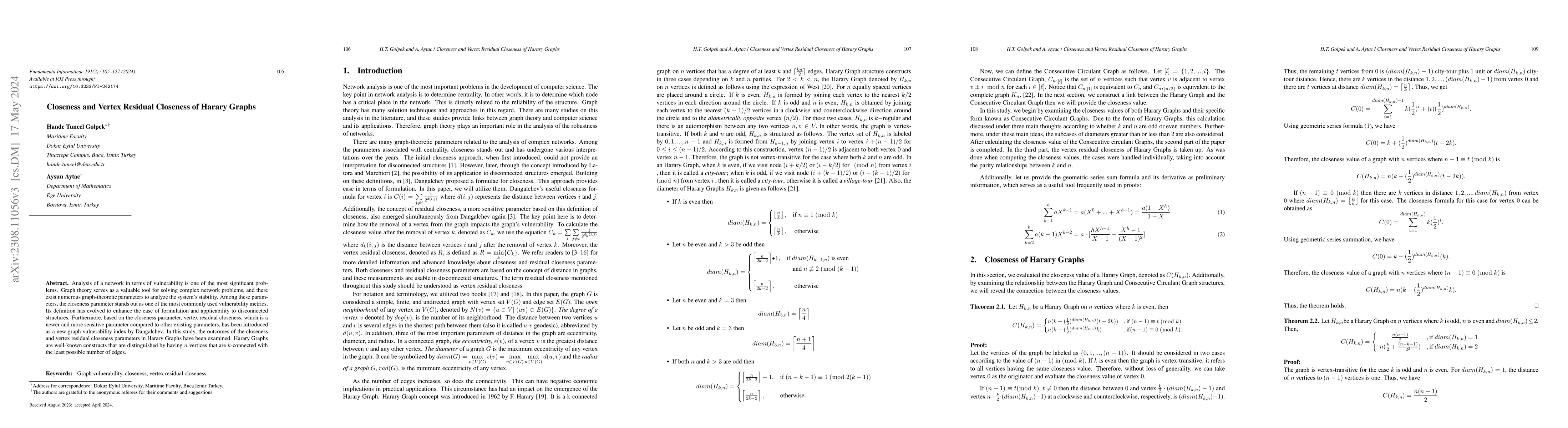 Thumbnail for Closeness and Residual Closeness of Harary Graphs