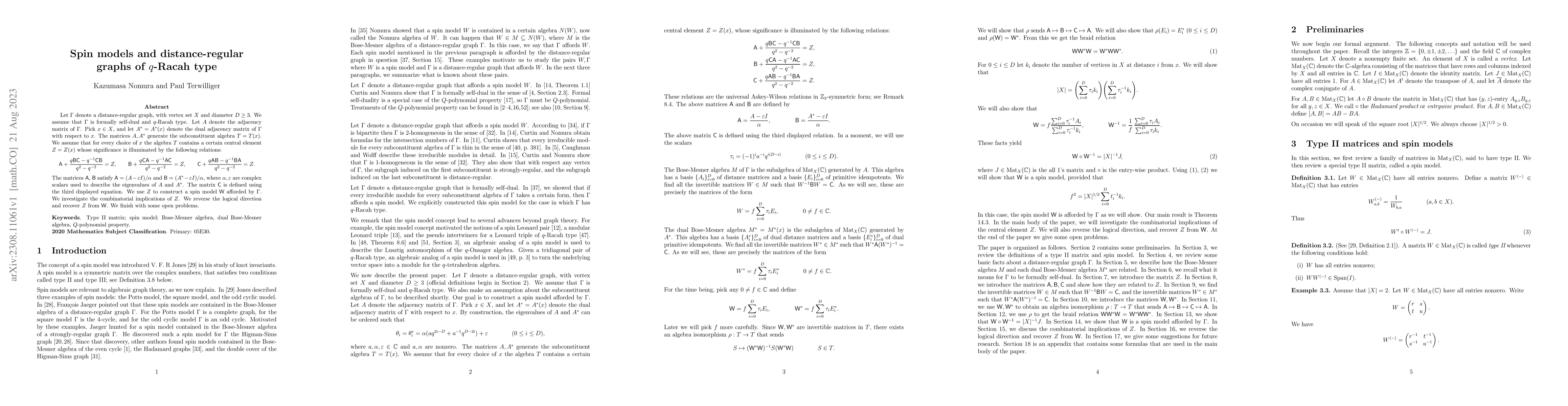 Thumbnail for Spin models and distance-regular graphs of $q$-Racah type