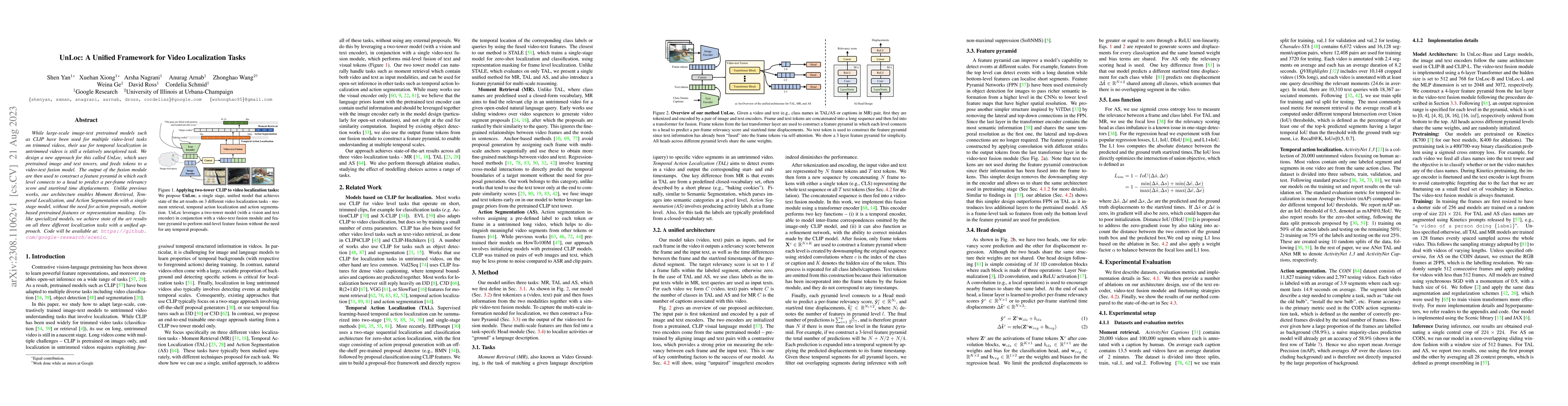 Thumbnail for UnLoc: A Unified Framework for Video Localization Tasks