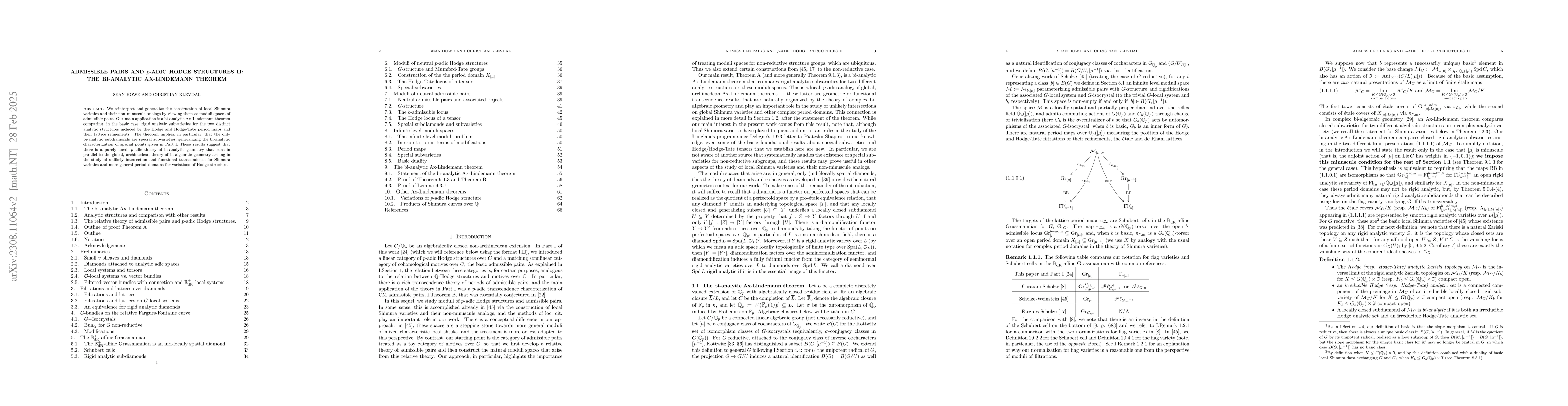 Thumbnail for Admissible pairs and $p$-adic Hodge structures II: The bi-analytic
  Ax-Lindemann theorem