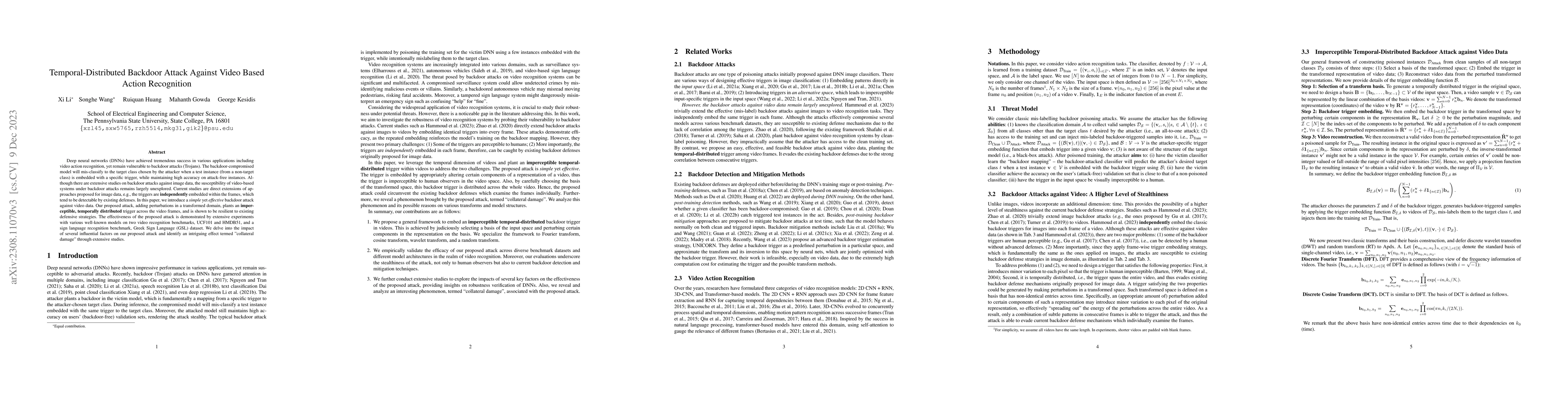 Thumbnail for Temporal-Distributed Backdoor Attack Against Video Based Action
  Recognition