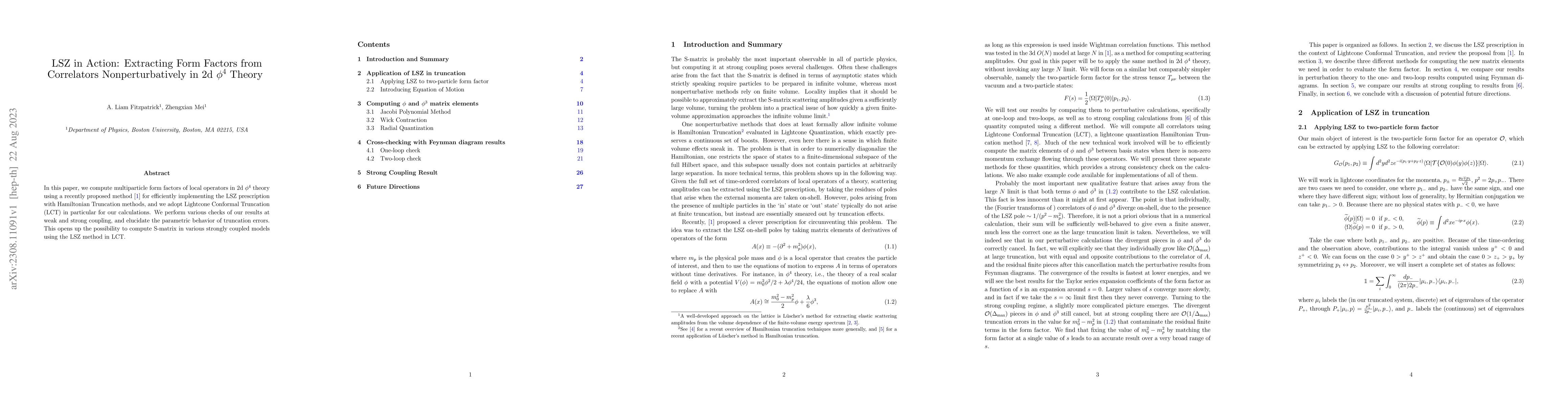 Thumbnail for LSZ in Action: Extracting Form Factors from Correlators
  Nonperturbatively in 2d $\phi^4$ Theory