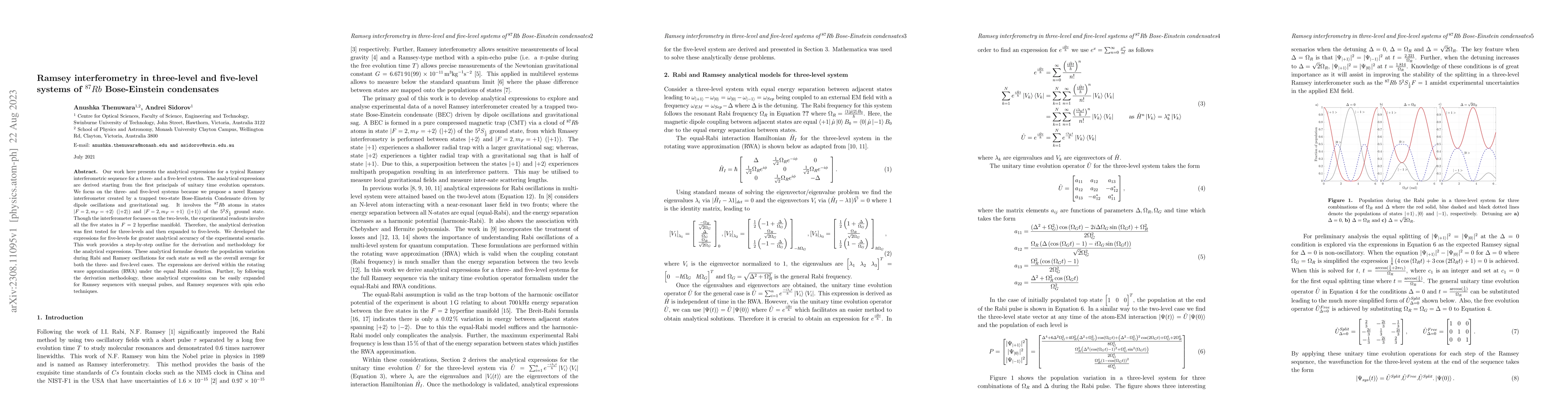Thumbnail for Ramsey interferometry in three-level and five-level systems of $^{87}Rb$
  Bose-Einstein condensates