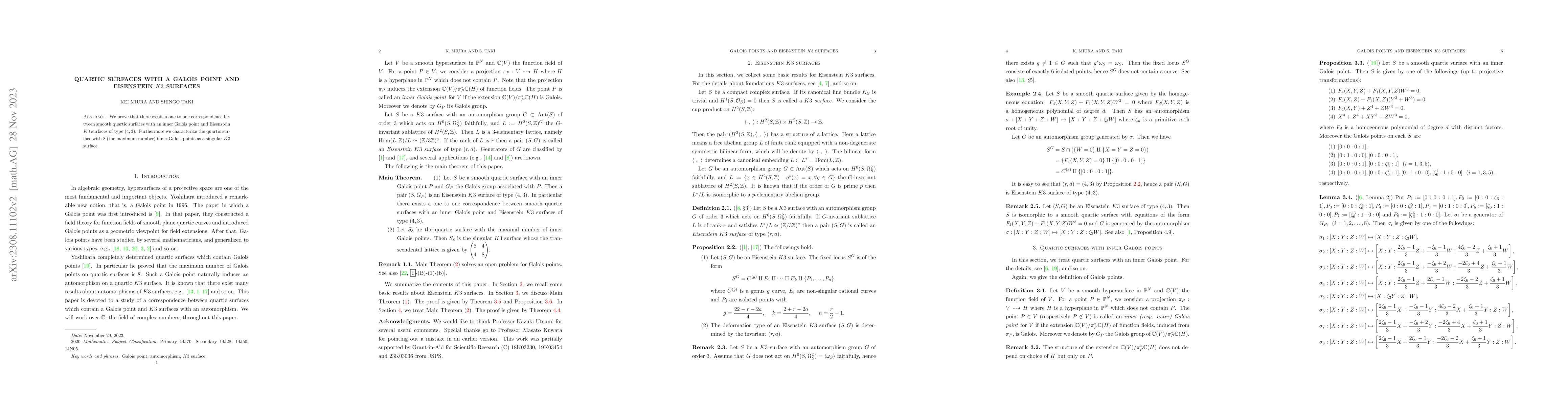 Thumbnail for Quartic surfaces with a Galois point and Eisenstein K3 surfaces