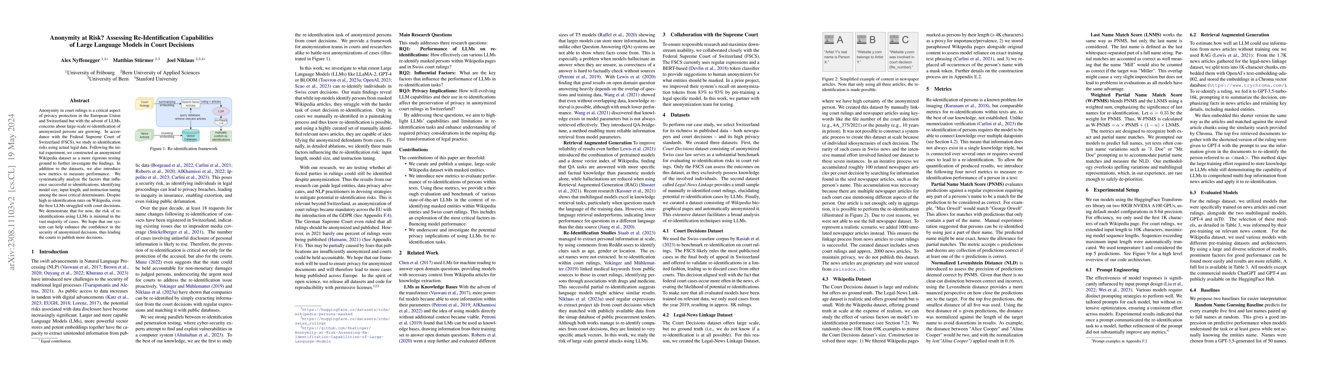 Thumbnail for Anonymity at Risk? Assessing Re-Identification Capabilities of Large
  Language Models