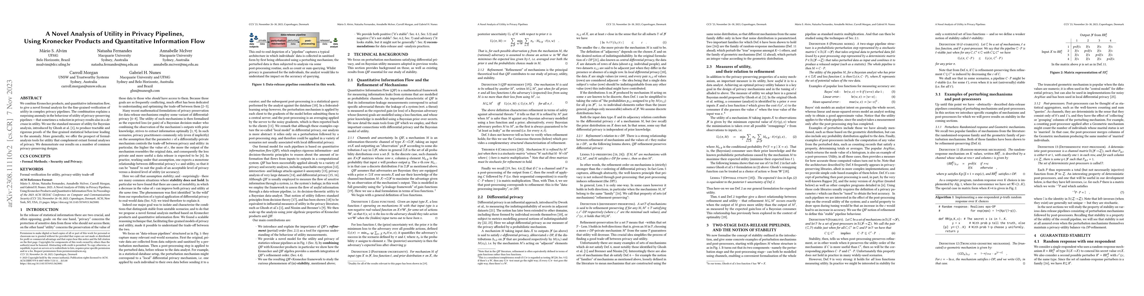 Thumbnail for A novel analysis of utility in privacy pipelines, using Kronecker
  products and quantitative information flow