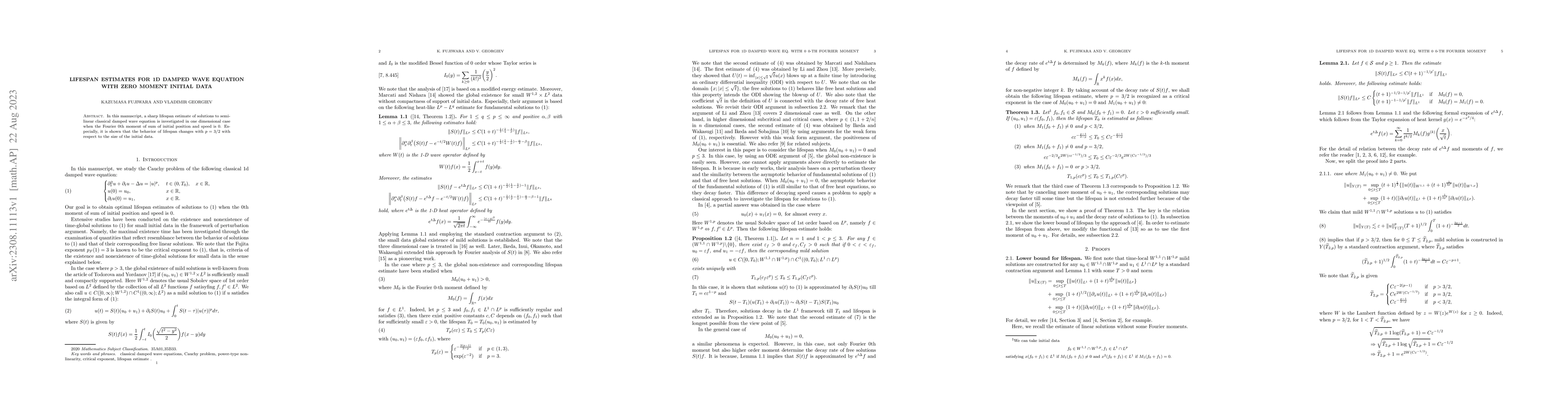 Thumbnail for Lifespan estimates for 1d damped wave equation with zero moment initial
  data