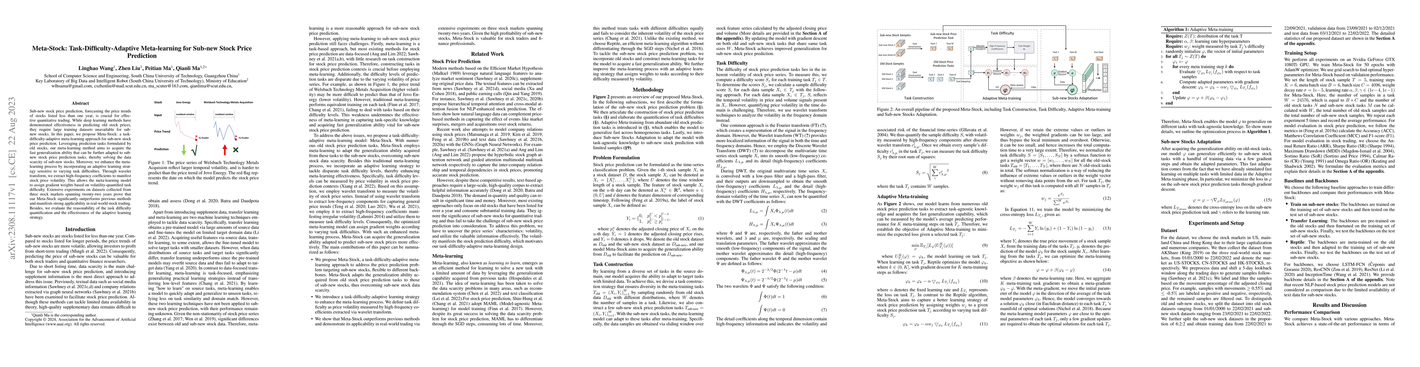 Thumbnail for Meta-Stock: Task-Difficulty-Adaptive Meta-learning for Sub-new Stock
  Price Prediction