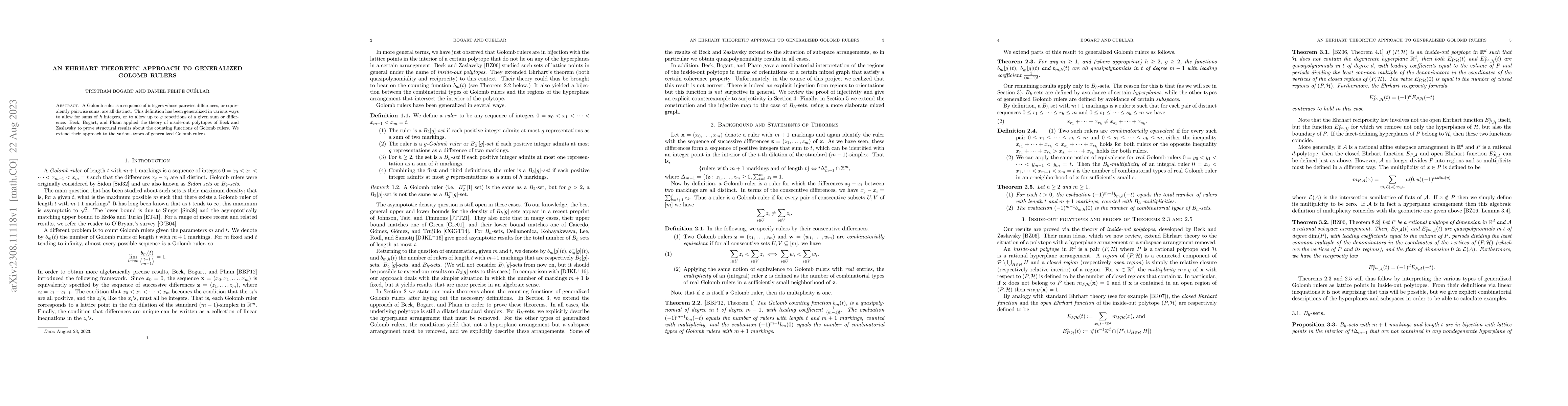 Thumbnail for An Ehrhart theoretic approach to generalized Golomb rulers