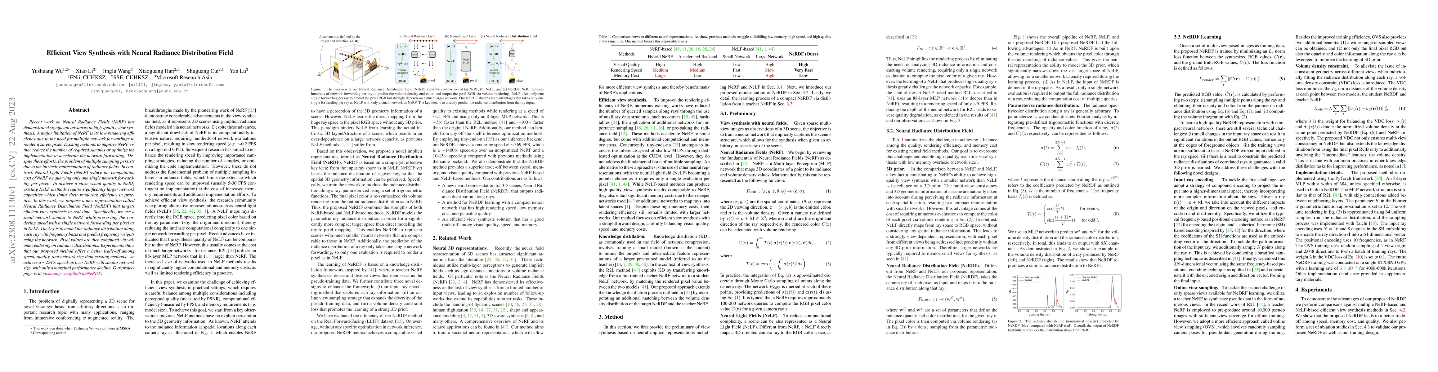 Thumbnail for Efficient View Synthesis with Neural Radiance Distribution Field