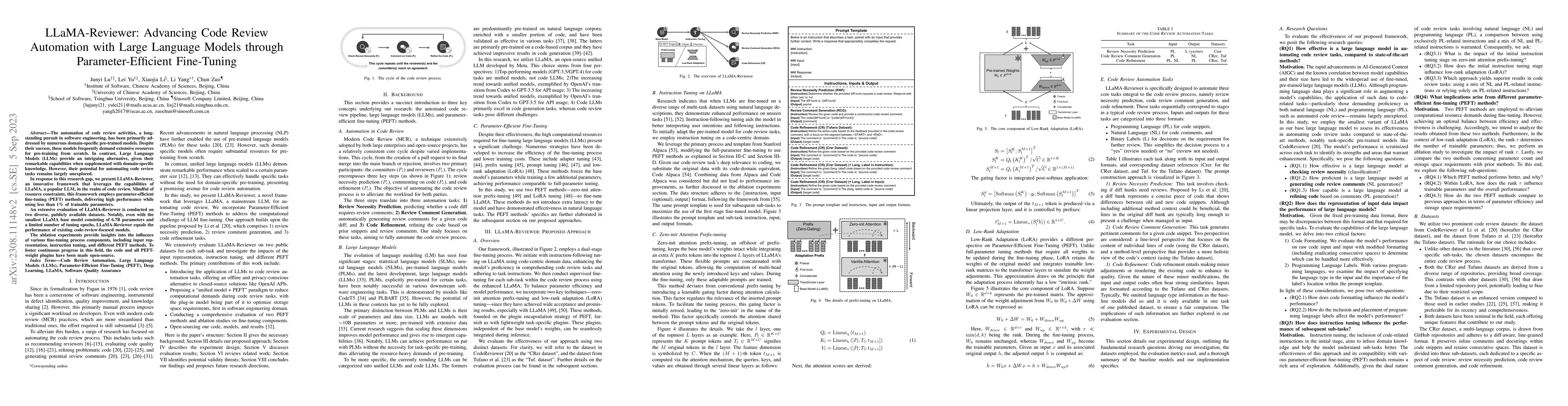 Thumbnail for LLaMA-Reviewer: Advancing Code Review Automation with Large Language
  Models through Parameter-Efficient Fine-Tuning