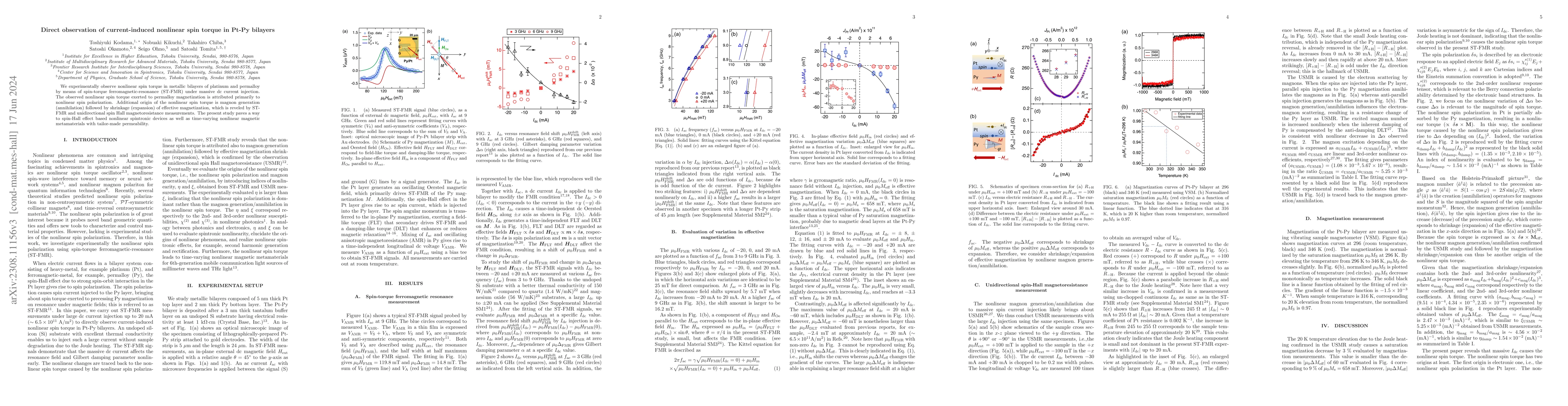 Thumbnail for Direct observation of current-induced nonlinear spin torque in Pt-Py
  bilayers