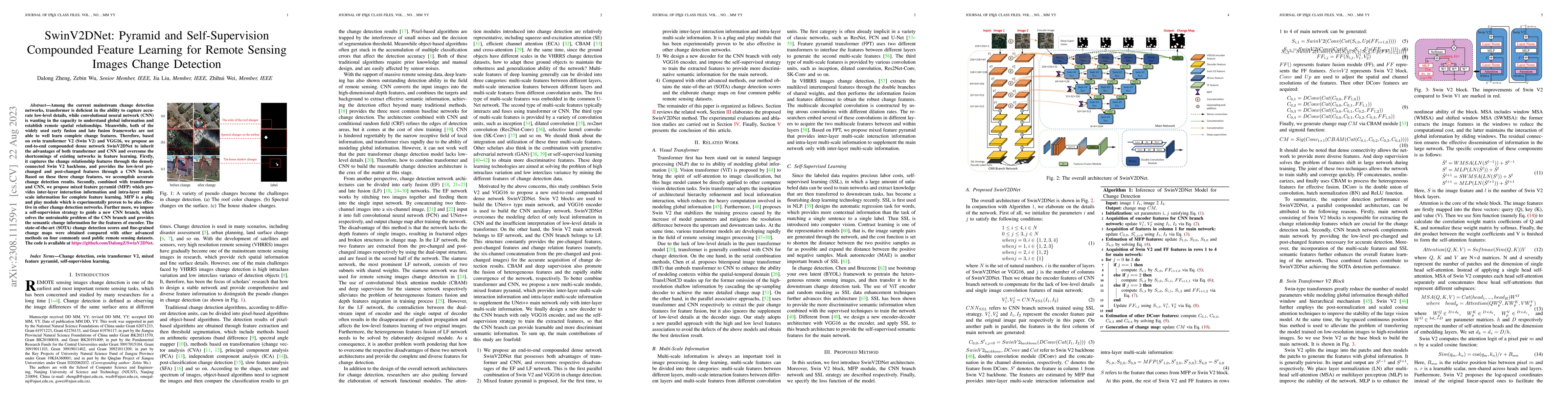 Thumbnail for SwinV2DNet: Pyramid and Self-Supervision Compounded Feature Learning for
  Remote Sensing Images Change Detection
