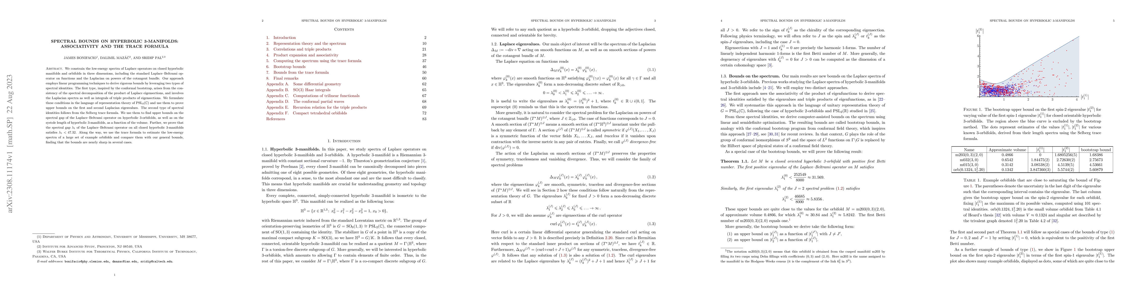 Thumbnail for Spectral Bounds on Hyperbolic 3-Manifolds: Associativity and the Trace
  Formula