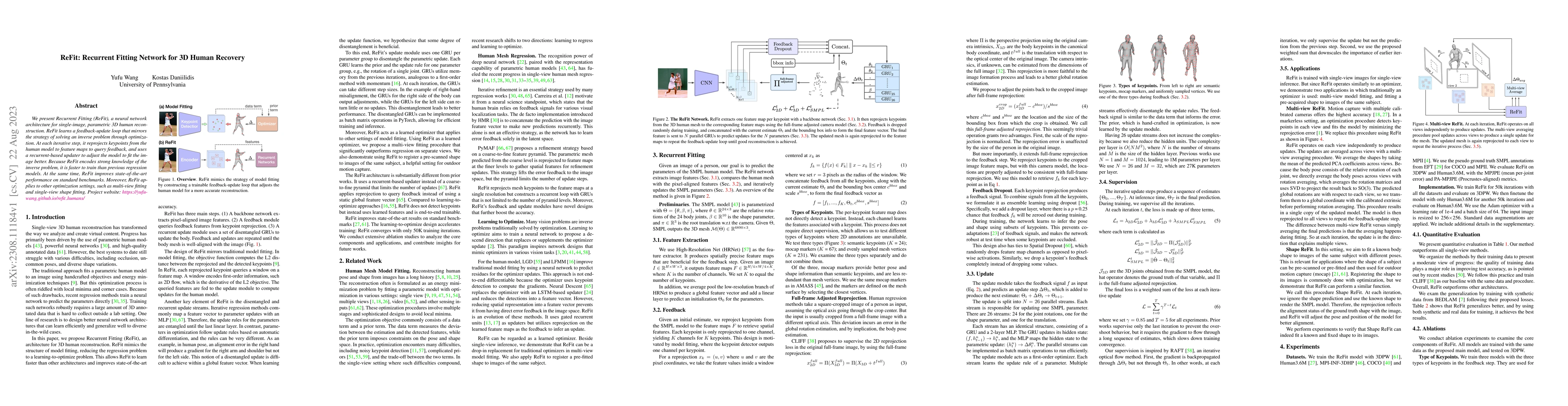 Thumbnail for ReFit: Recurrent Fitting Network for 3D Human Recovery