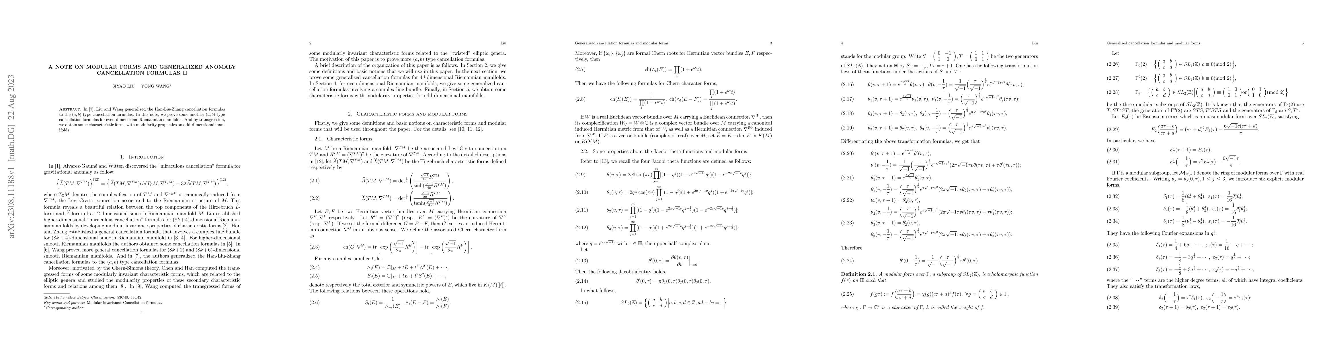 Thumbnail for A note on modular forms and generalized anomaly cancellation formulas 2