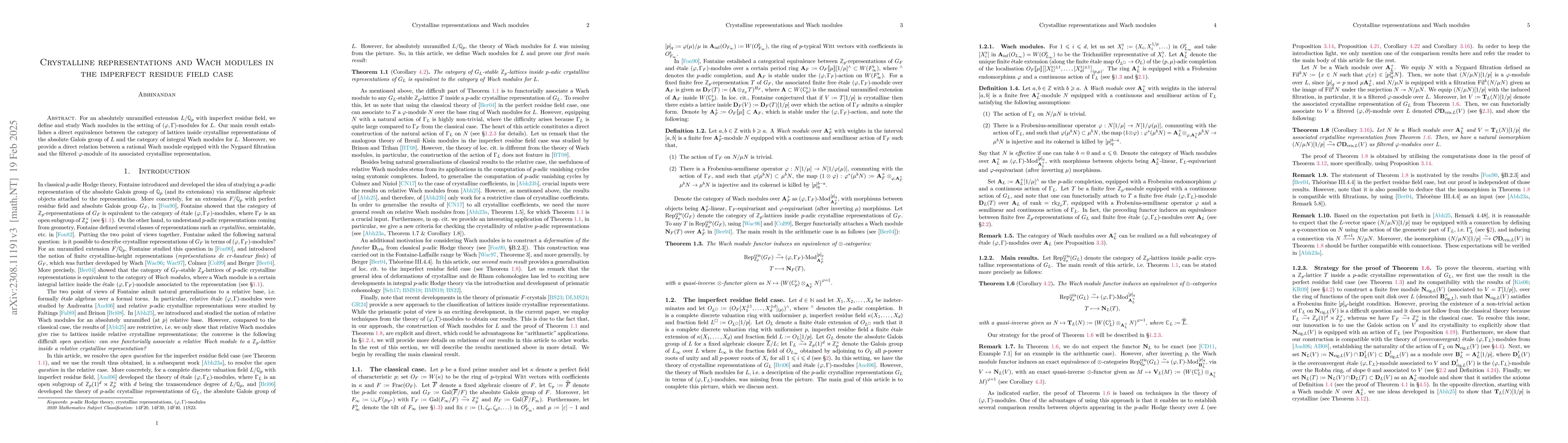 Thumbnail for Crystalline representations and Wach modules in the imperfect residue
  field case
