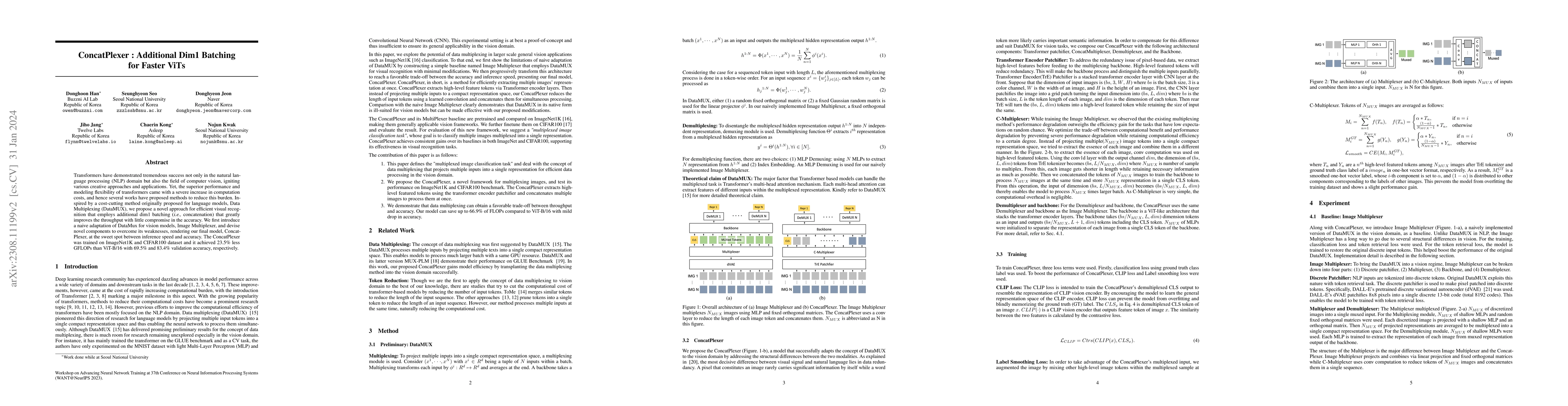 Thumbnail for ConcatPlexer: Additional Dim1 Batching for Faster ViTs