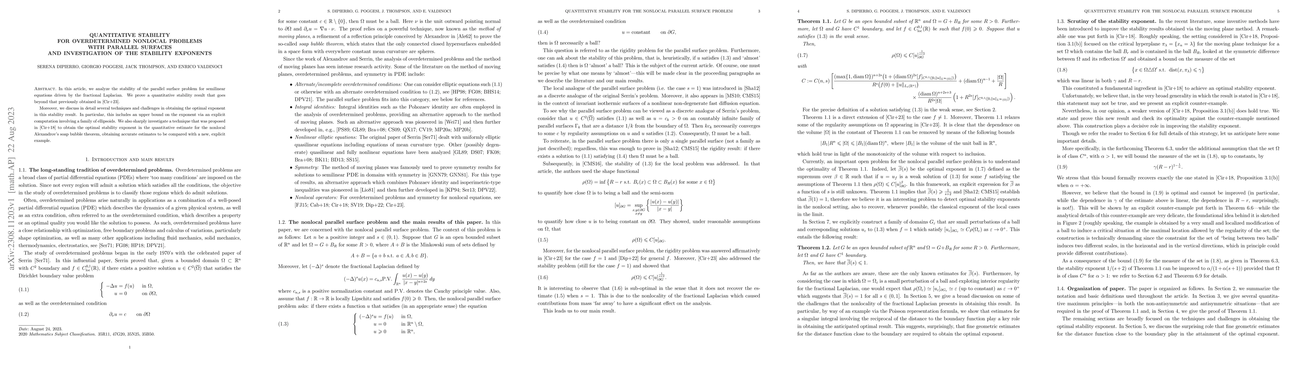 Thumbnail for Quantitative stability for overdetermined nonlocal problems with
  parallel surfaces and investigation of the stability exponents