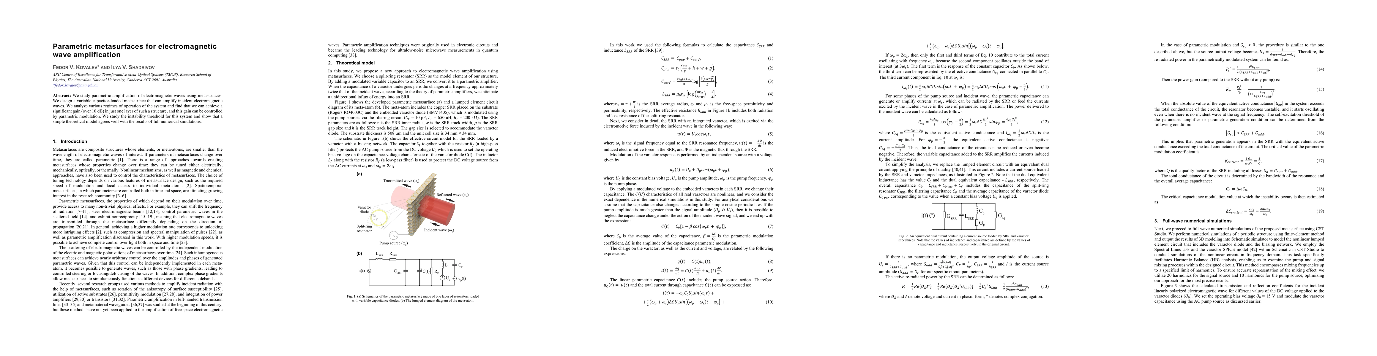 Thumbnail for Parametric metasurfaces for electromagnetic wave amplification