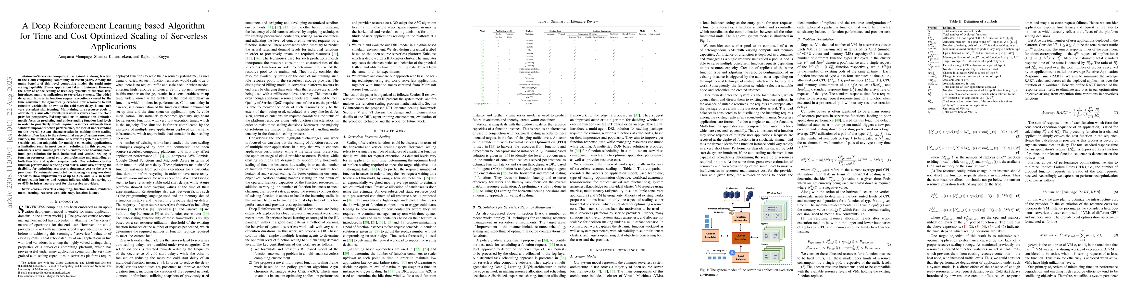 Thumbnail for A Deep Reinforcement Learning based Algorithm for Time and Cost
  Optimized Scaling of Serverless Applications