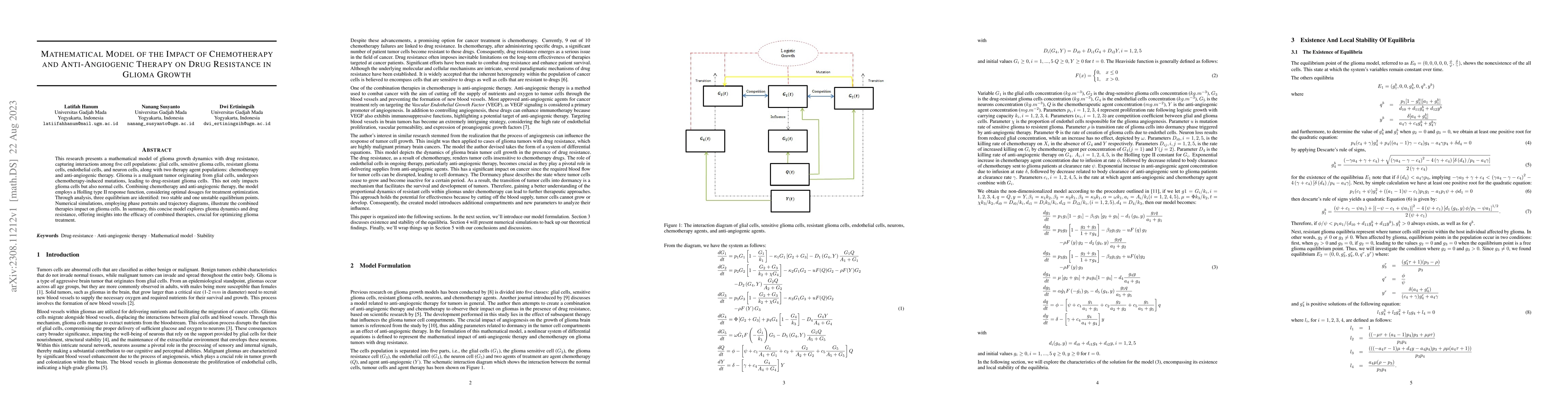 Thumbnail for Mathematical Model of the Impact of Chemotherapy and Anti-Angiogenic
  Therapy on Drug Resistance in Glioma Growth
