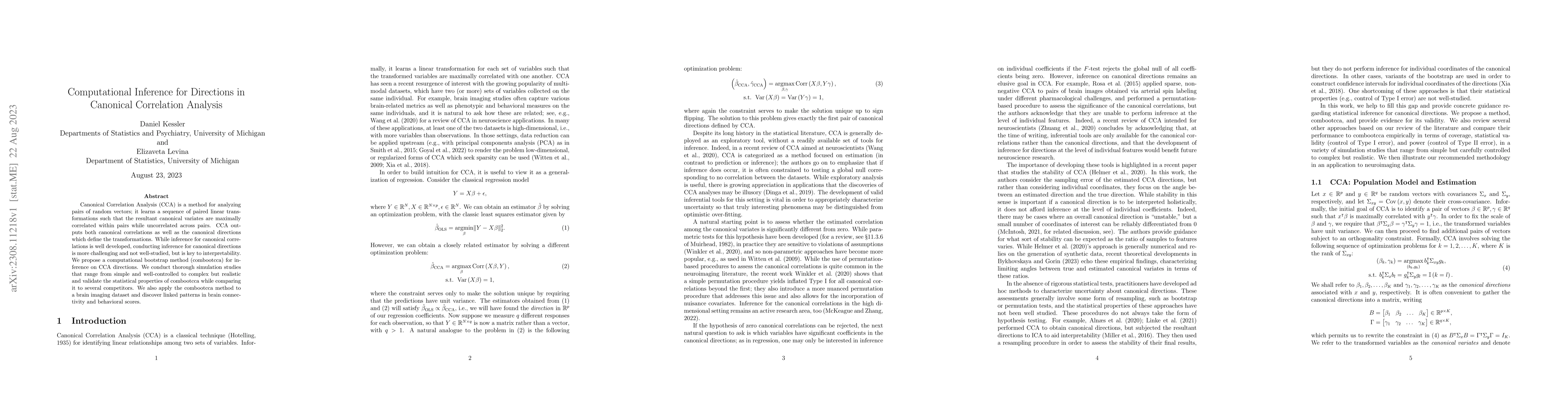 Thumbnail for Computational Inference for Directions in Canonical Correlation Analysis