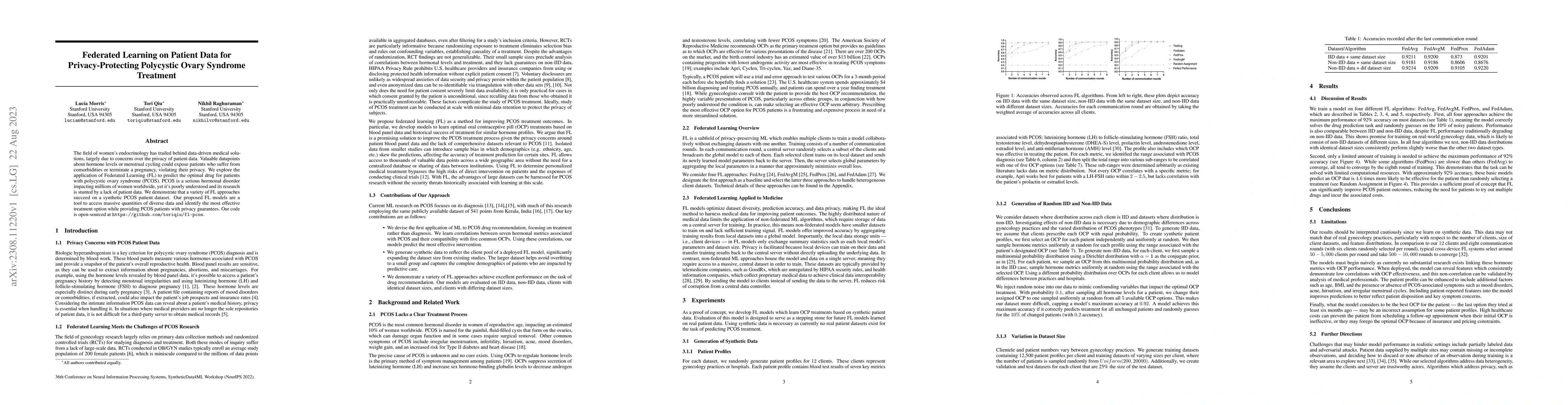 Thumbnail for Federated Learning on Patient Data for Privacy-Protecting Polycystic
  Ovary Syndrome Treatment