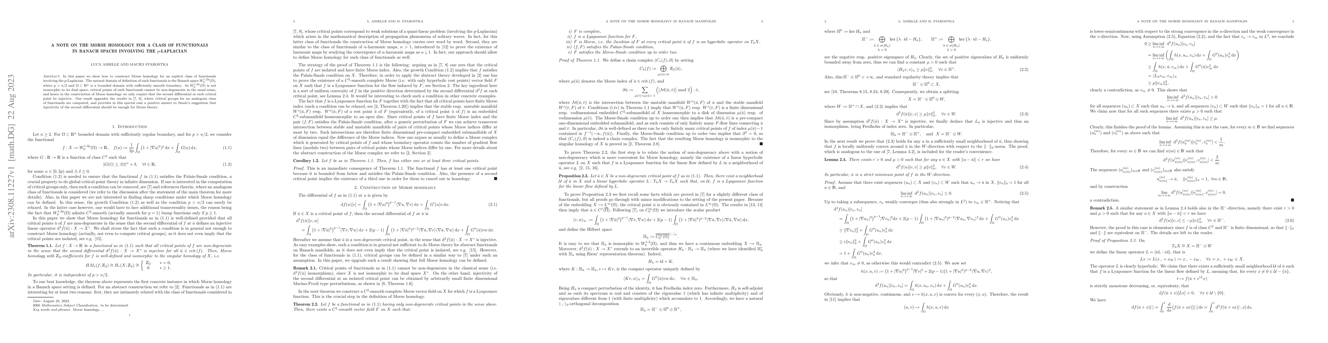 Thumbnail for A note on the Morse homology for a class of functionals in Banach spaces
  involving the $p$-Laplacian