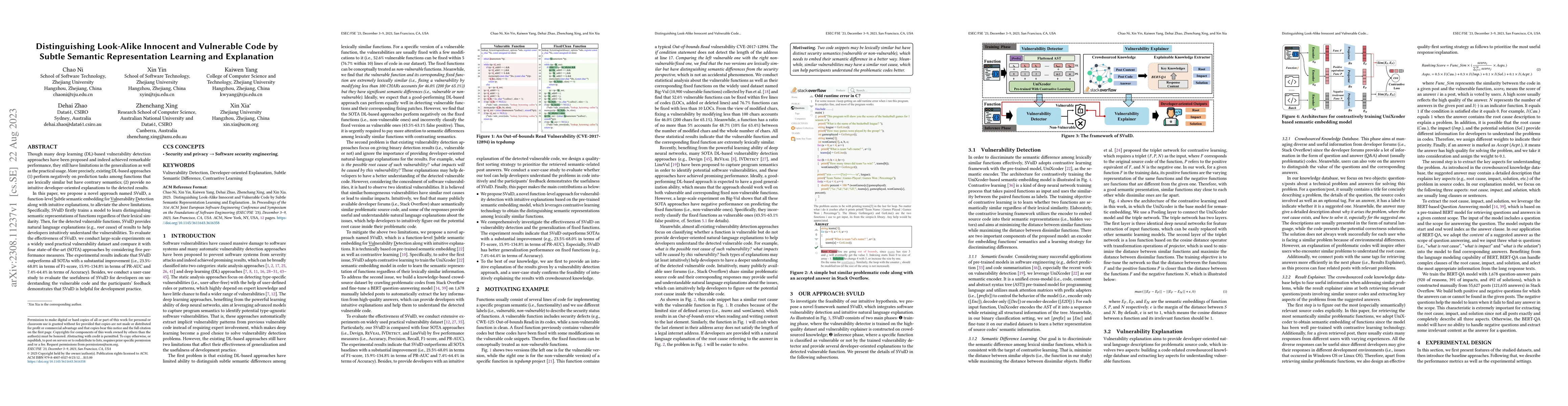 Thumbnail for Distinguishing Look-Alike Innocent and Vulnerable Code by Subtle
  Semantic Representation Learning and Explanation