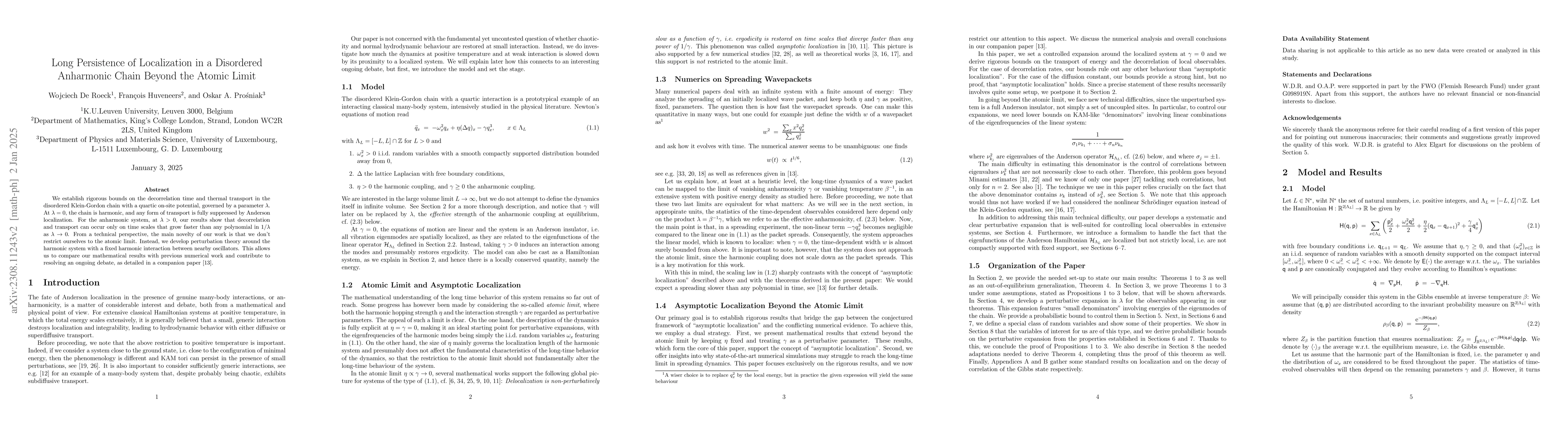 Thumbnail for Long persistence of localization in a disordered anharmonic chain beyond
  the atomic limit