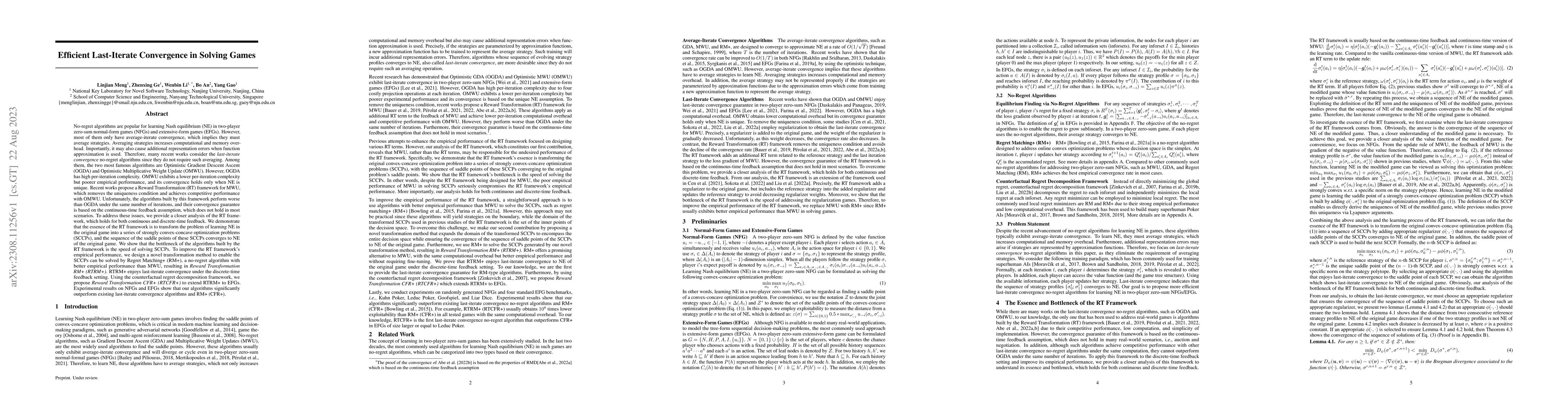 Thumbnail for Efficient Last-iterate Convergence Algorithms in Solving Games