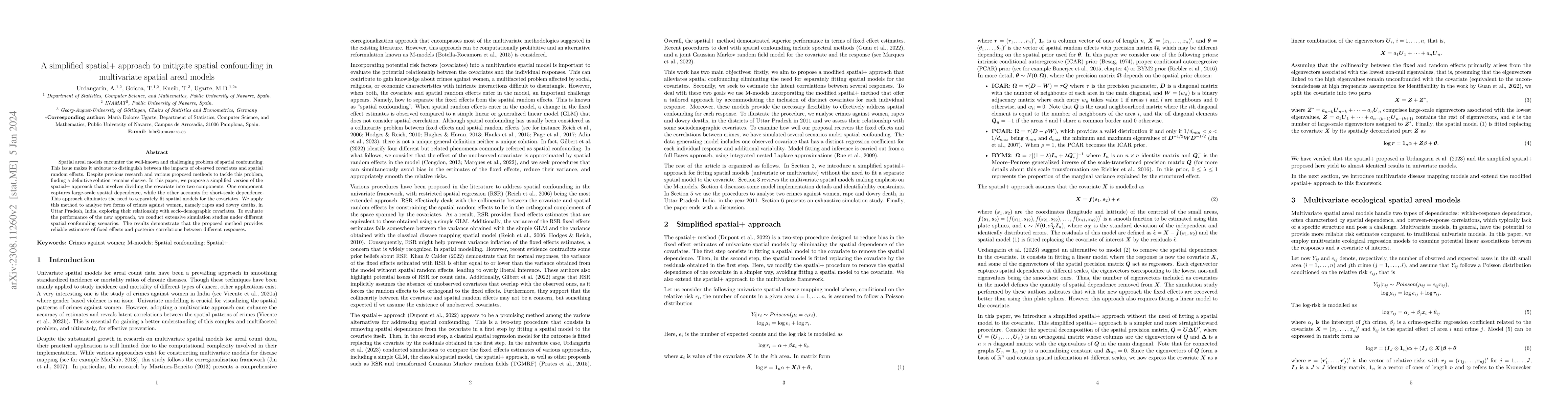 Thumbnail for A simplified spatial+ approach to mitigate spatial confounding in
  multivariate spatial areal models