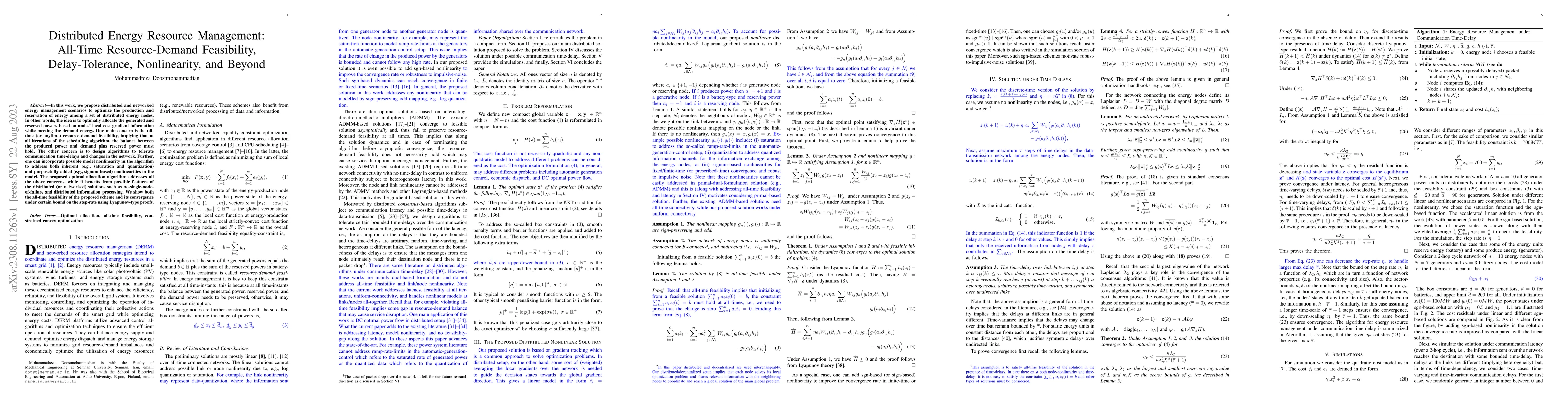 Thumbnail for Distributed Energy Resource Management: All-Time Resource-Demand
  Feasibility, Delay-Tolerance, Nonlinearity, and Beyond