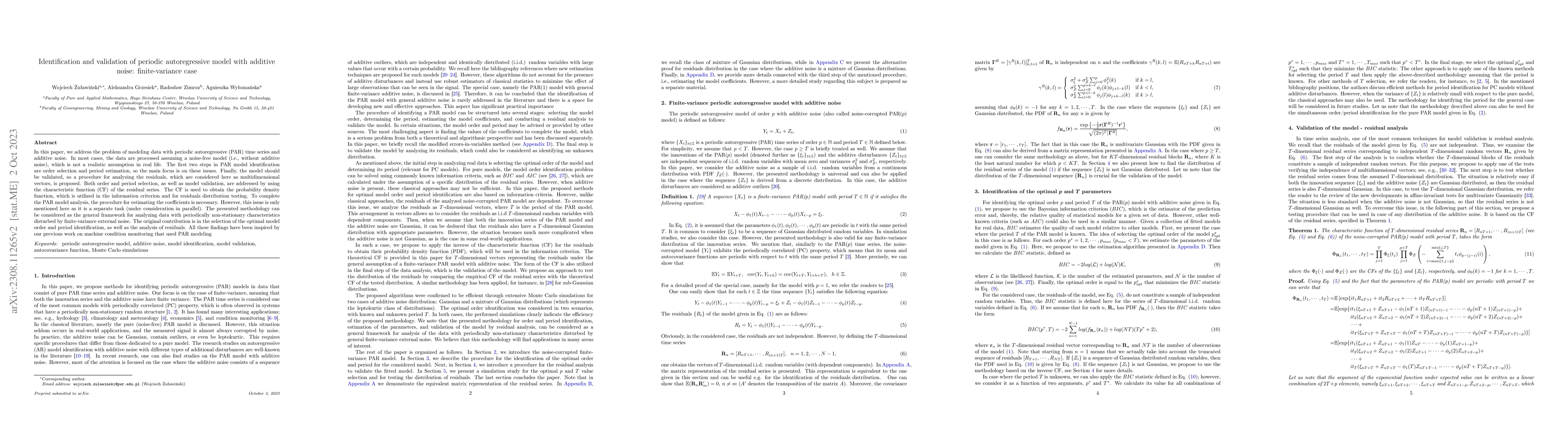 Thumbnail for Identification and validation of periodic autoregressive model with
  additive noise: finite-variance case