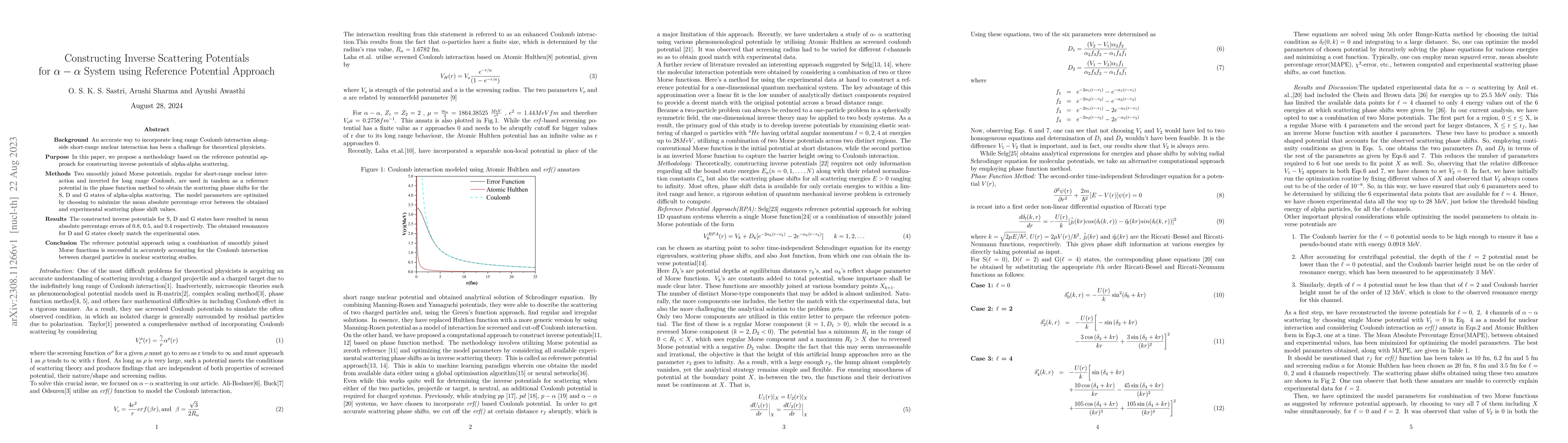 Thumbnail for Constructing Inverse Scattering Potentials for {\alpha}-{\alpha} System
  using Reference Potential Approach