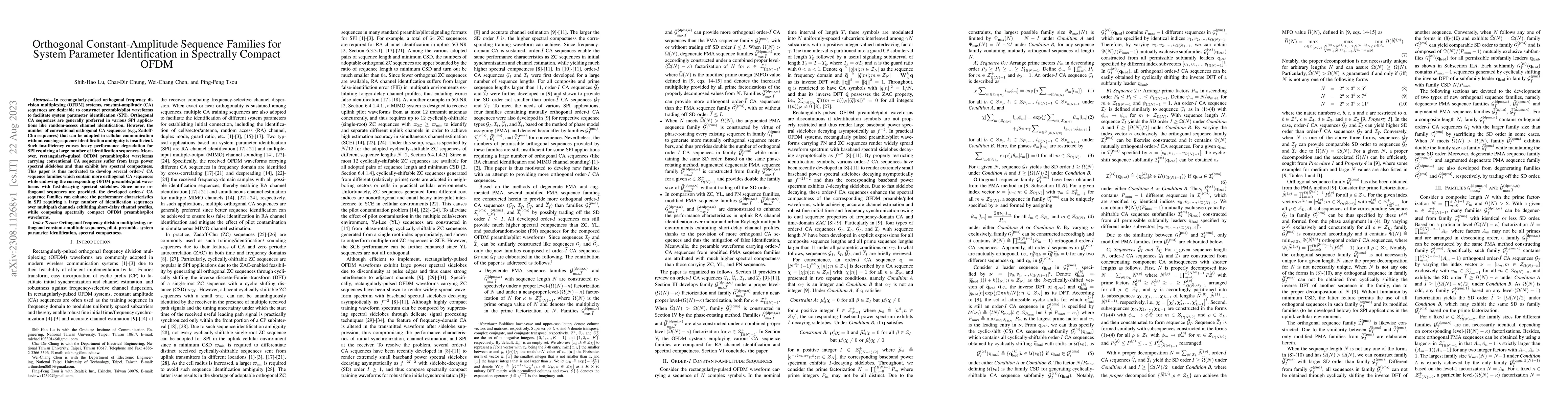 Thumbnail for Orthogonal Constant-Amplitude Sequence Families for System Parameter
  Identification in Spectrally Compact OFDM