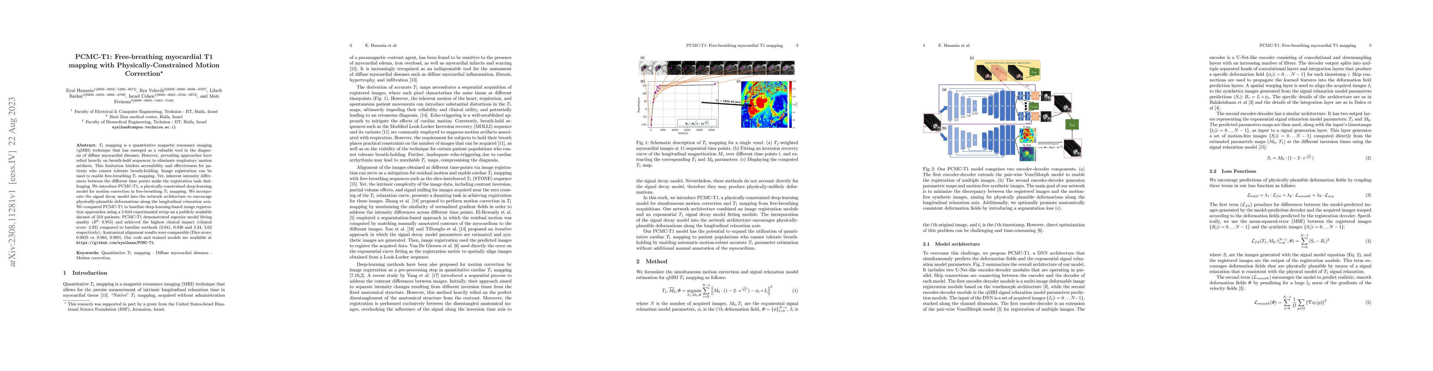 Thumbnail for PCMC-T1: Free-breathing myocardial T1 mapping with
  Physically-Constrained Motion Correction