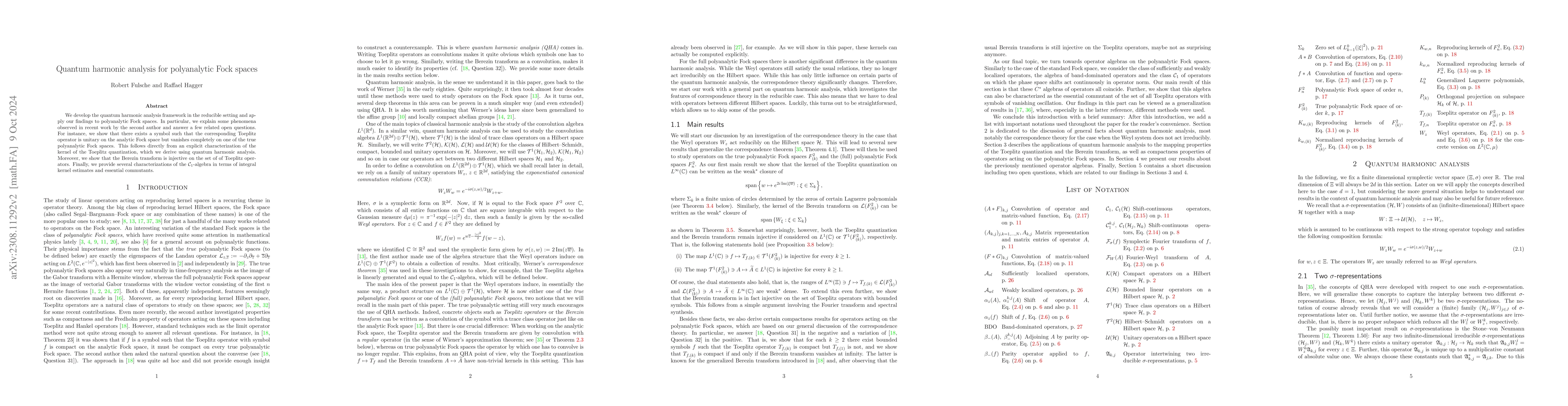 Thumbnail for Quantum harmonic analysis for polyanalytic Fock spaces