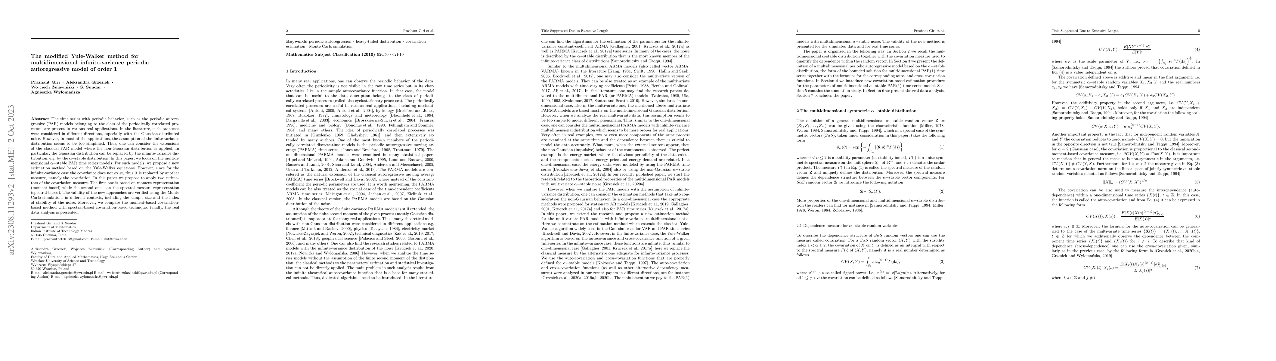 Thumbnail for The modified Yule-Walker method for multidimensional infinite-variance
  periodic autoregressive model of order 1