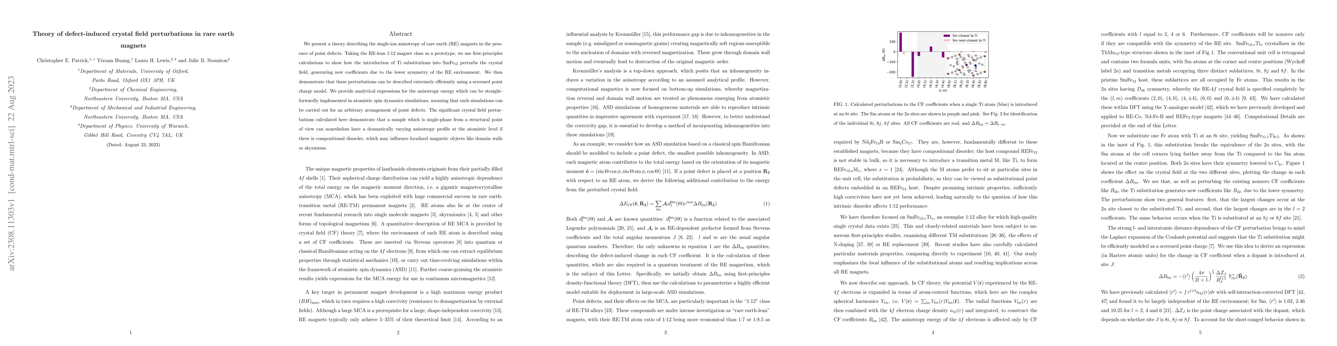 Thumbnail for Theory of defect-induced crystal field perturbations in rare earth
  magnets